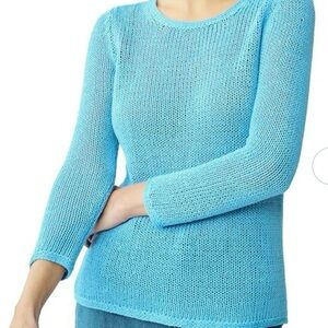 J. McLaughlin Raelyn Turquoise Linen and Cotton blend Crew Neck Sweater